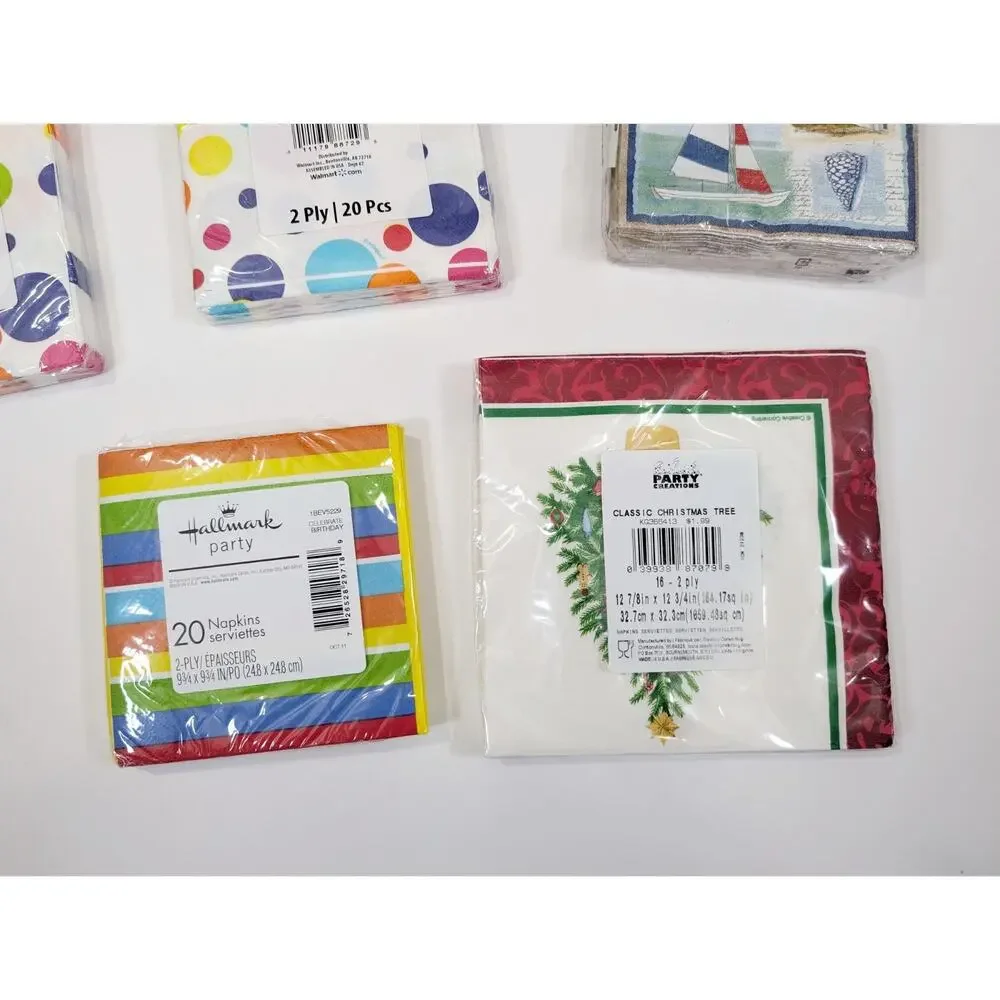 Mixed Lot Paper Napkins 9 Packages Christmas Party Beverage Lunch 196 Pieces